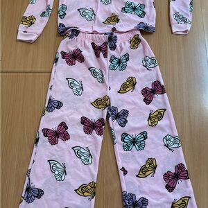 Pink Butterfly Print Pajama Set